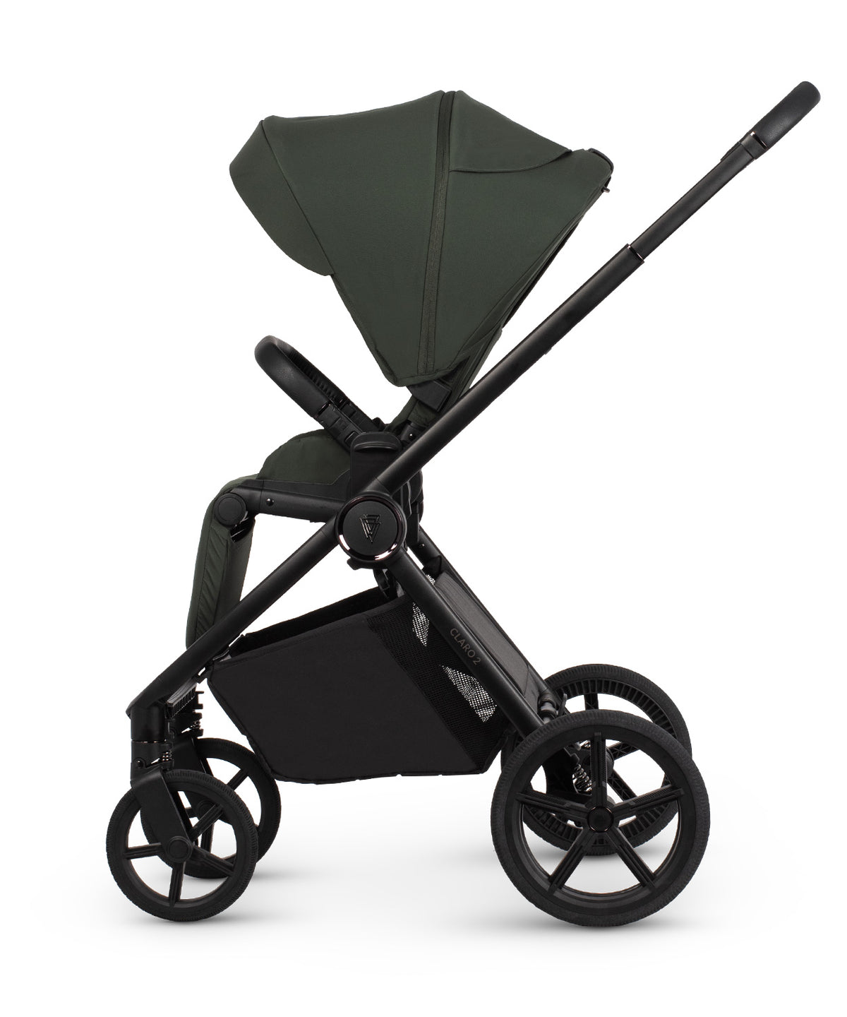 Veicci Claro 2 travel system in forest green with matching accessories, complete with cybex cloud S car seat and isofix base.