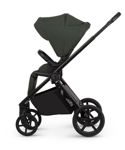 Veicci Claro 2 travel system in forest green with matching accessories, complete with cybex cloud S car seat and isofix base.