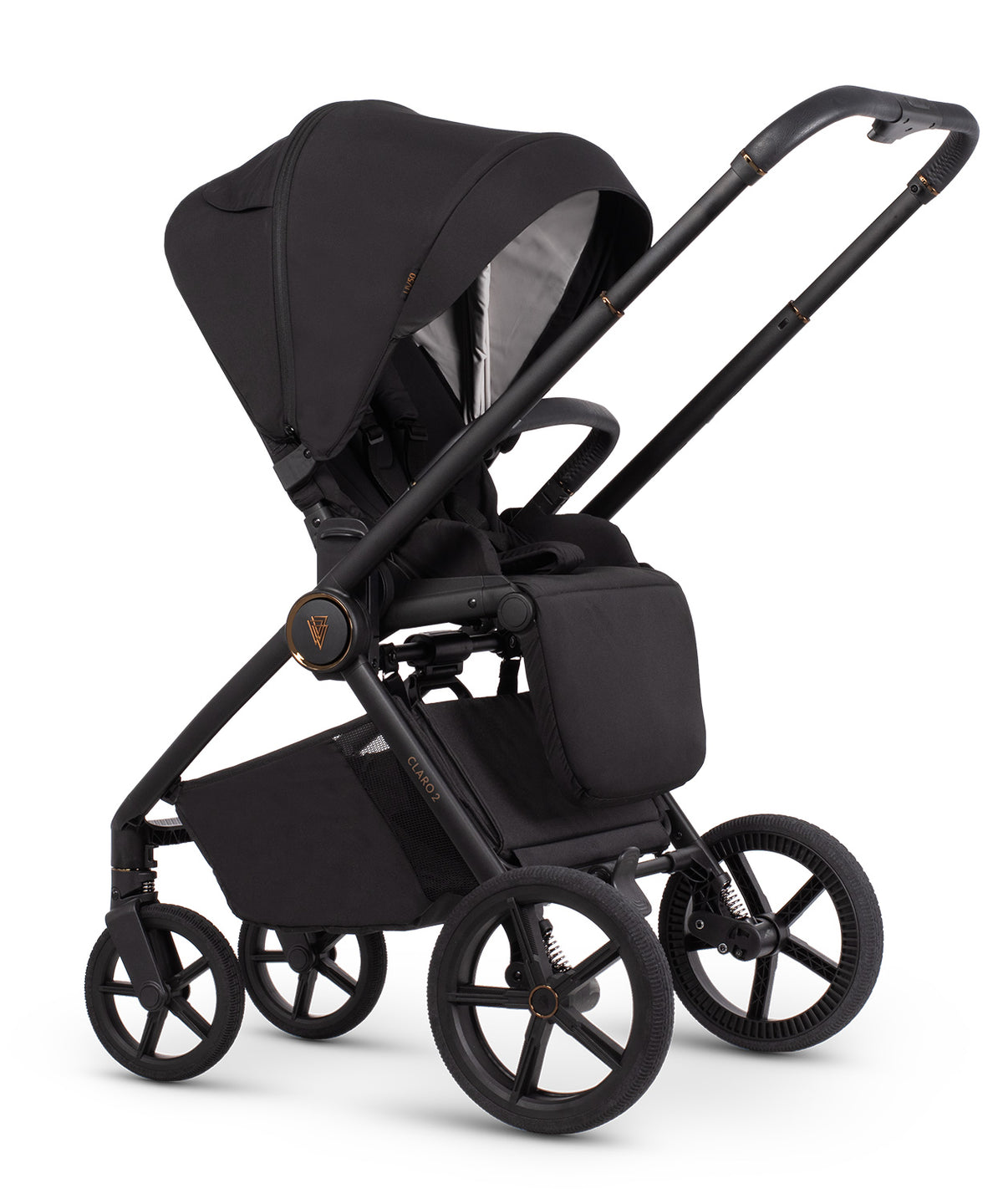 Veicci Claro 2 travel system in noir black with matching accessories, complete with cybex cloud S car seat and isofix base.