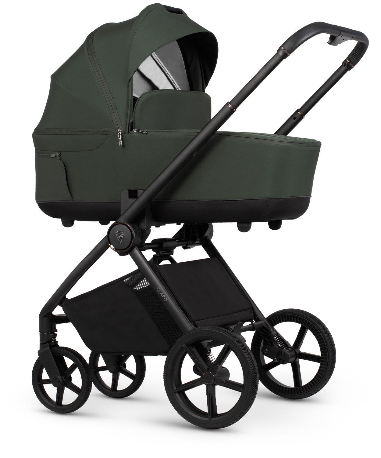 Forest stroller and accessories displayed, highlighting a 2-in-1 travel system with mesh ventilation and one-hand folding capability.