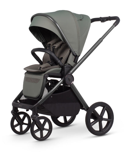 Venicci Upline 3 Luxury Bundle in aloe colourway, complete with accessories and tiago car seat and base.