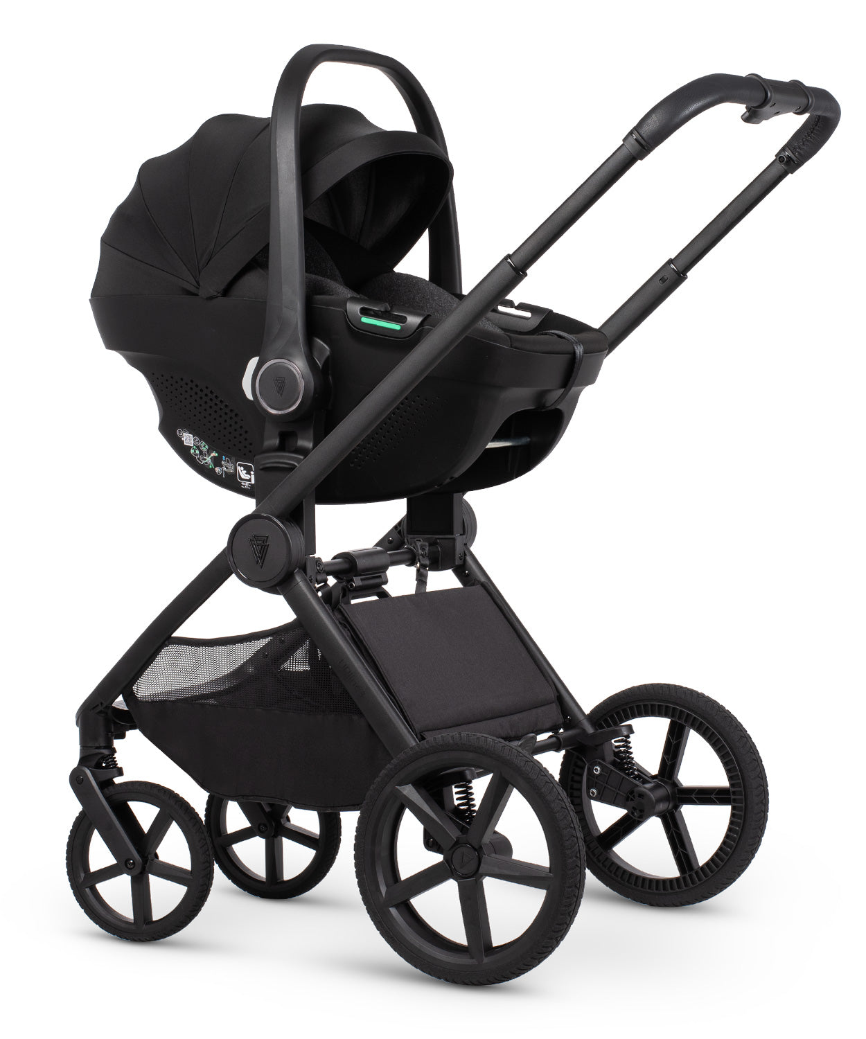 Venicci upline 3 comfort bundle with accessories and tiago car seat in onyx black clourway.