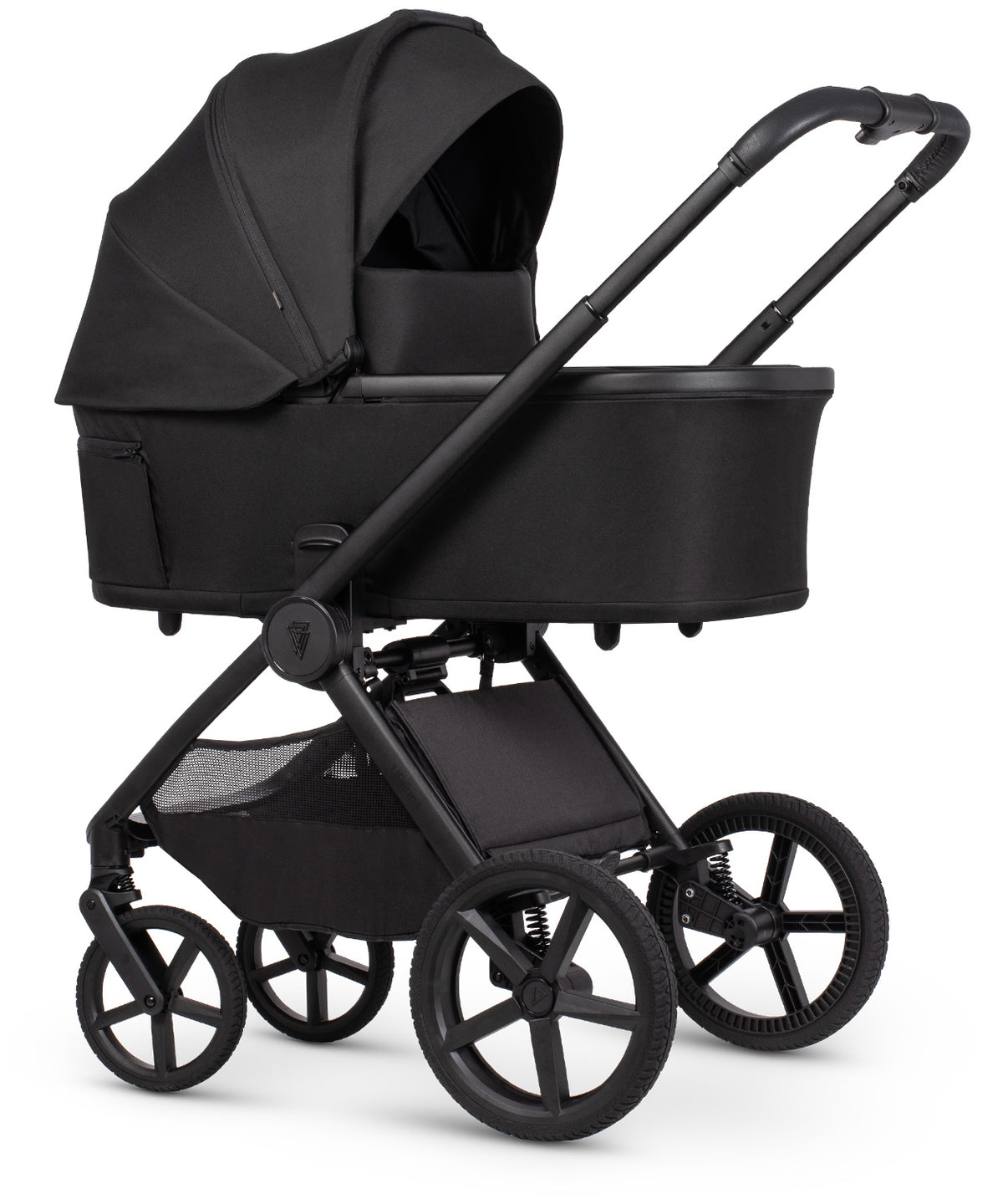 Venicci Upline 3 travel system in onyx black colour with matching accessories and cybex cloud s car seat and isofx base.