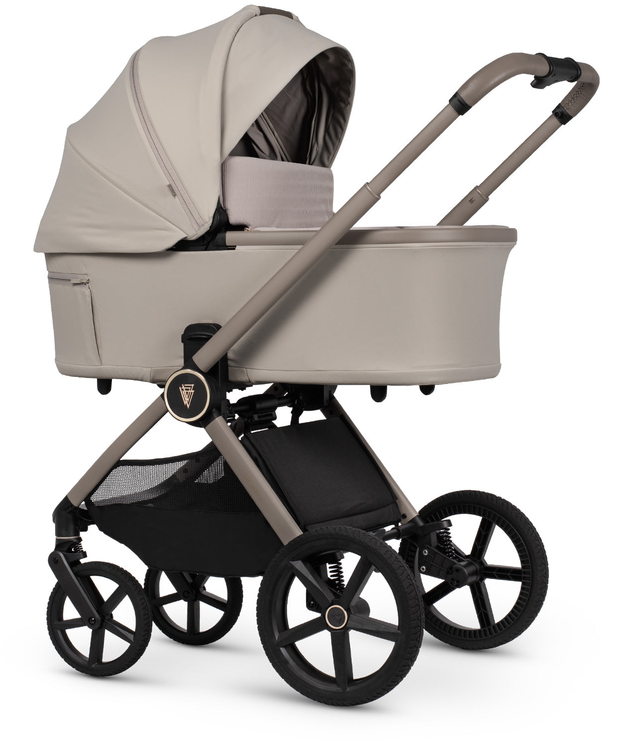 Venicci Upline 3 Luxury Bundle in pebble colourway, complete with accessories and tiago car seat and base.