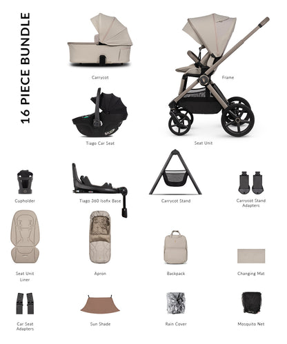 Venicci upline 3 bundle with accessories, carrycot stand and car seat in pebble clourway.