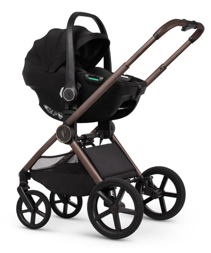 Venicci Upline 3 Luxury Bundle in sand colourway, complete with accessories and tiago car seat and base.
