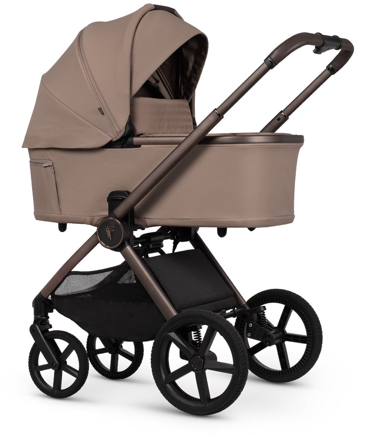 Venicci Upline 3 in sand colourway complete with accessories and atonb2 car seat and base.