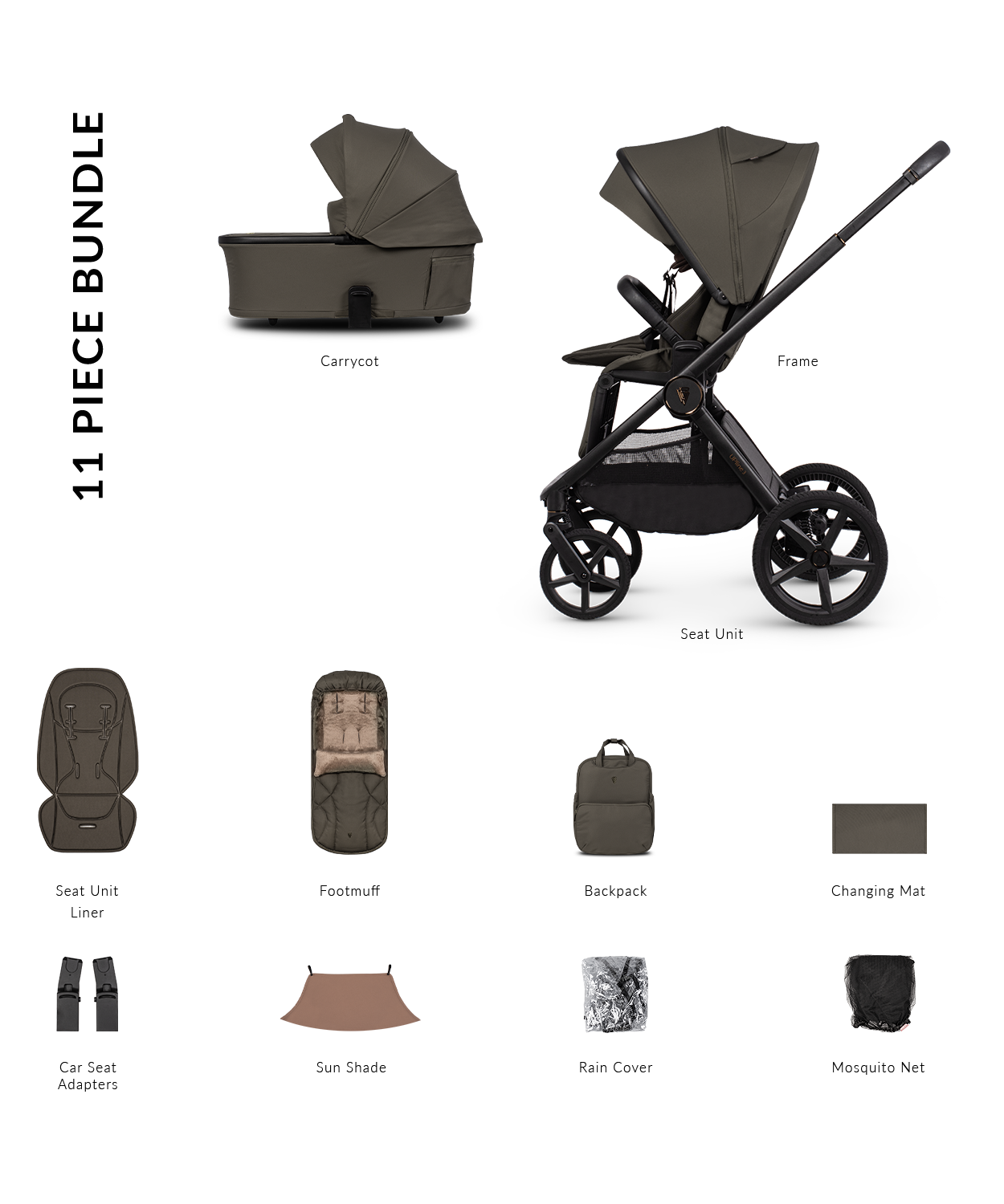 Venicci upline 3 pram bundle with accessories in truffle grey colourway.