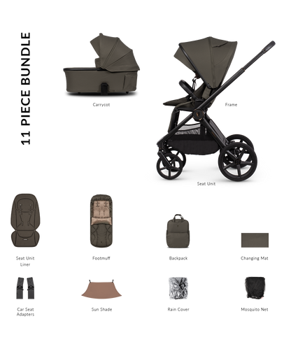 Venicci upline 3 pram bundle with accessories in truffle grey colourway.