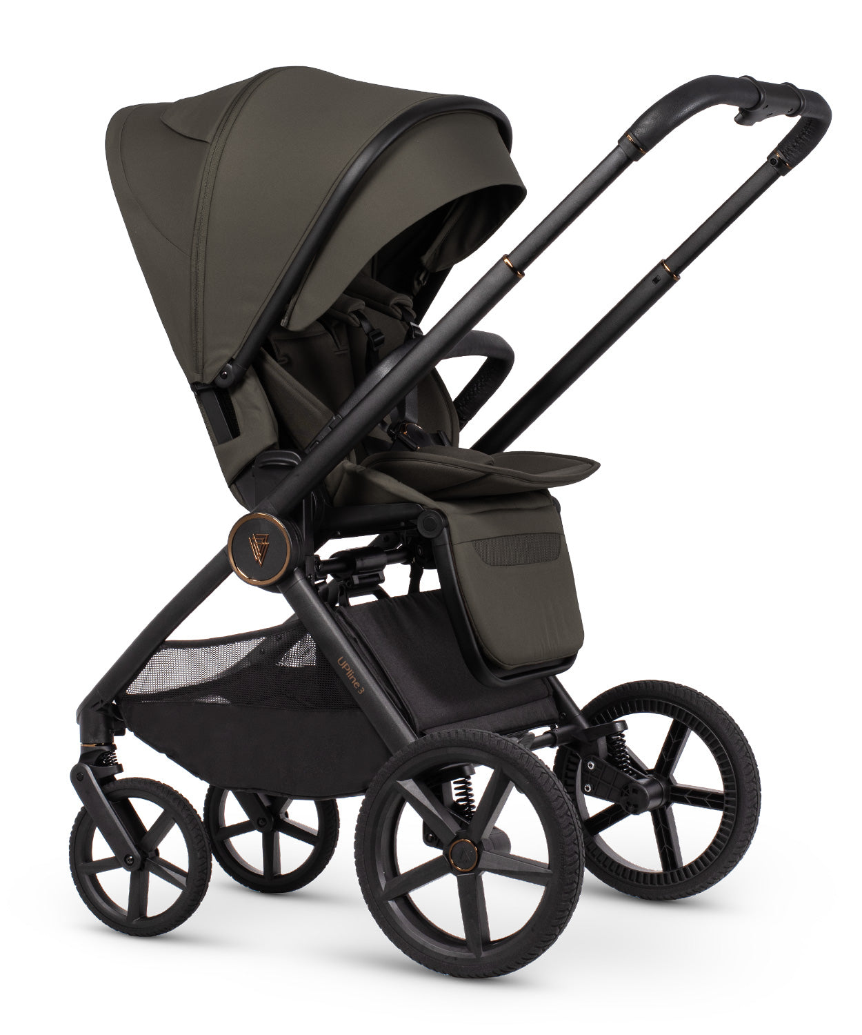 Venicci upline 3 comfort bundle with accessories and tiago car seat in truffle clourway.