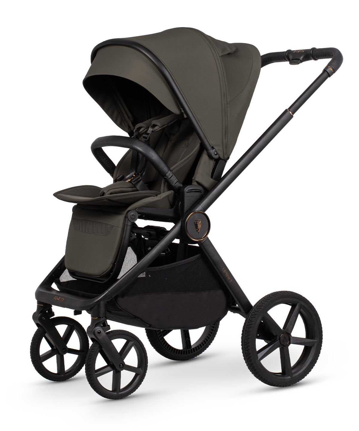 Venicci Upline 3 travel system in truffle grey colour with matching accessories and cybex cloud s car seat and isofx base.