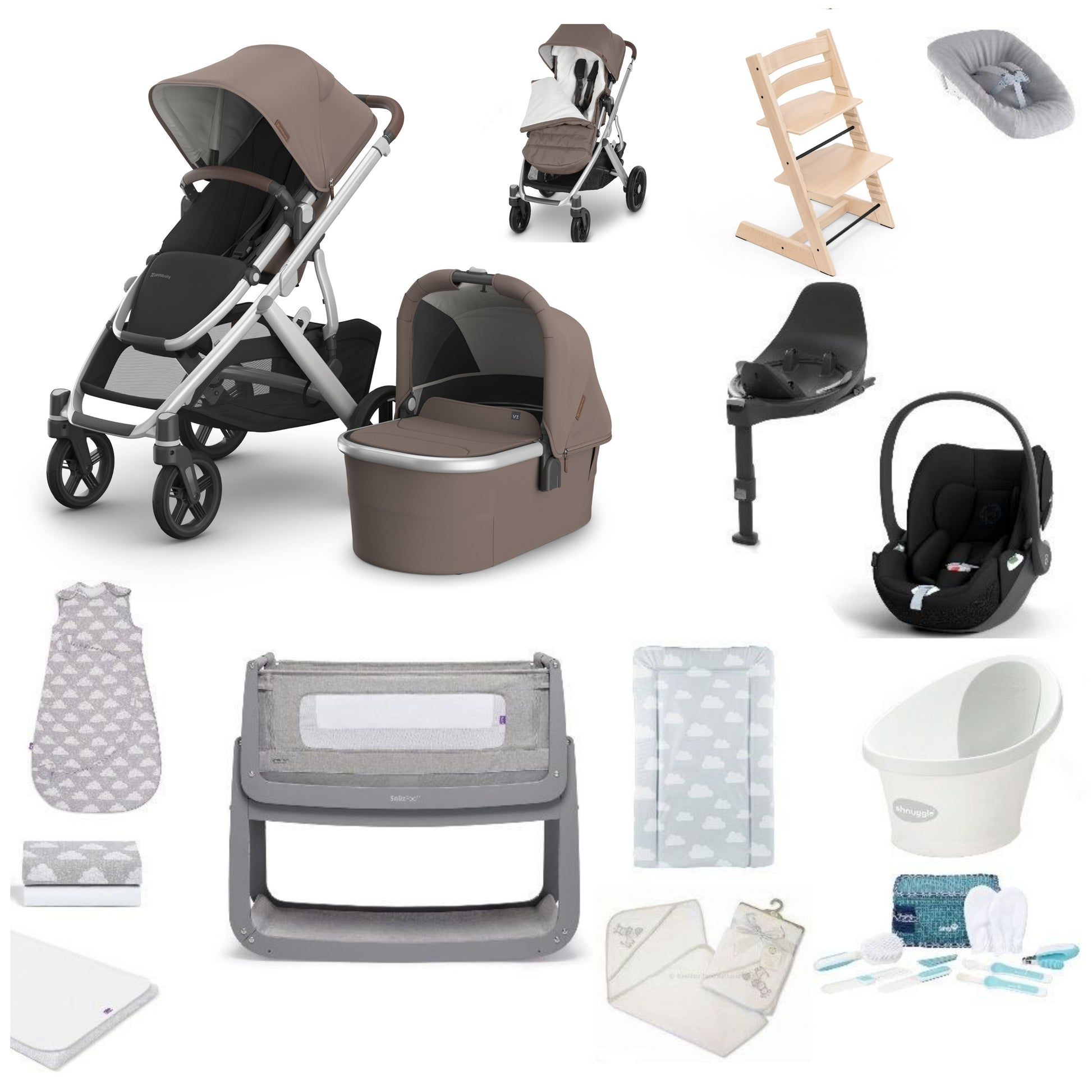 UPPAbaby Vista V3 Pushchair & carrycot in theo, complete with all babies essential including car seat, tripp trapp highchair, crib and bath.