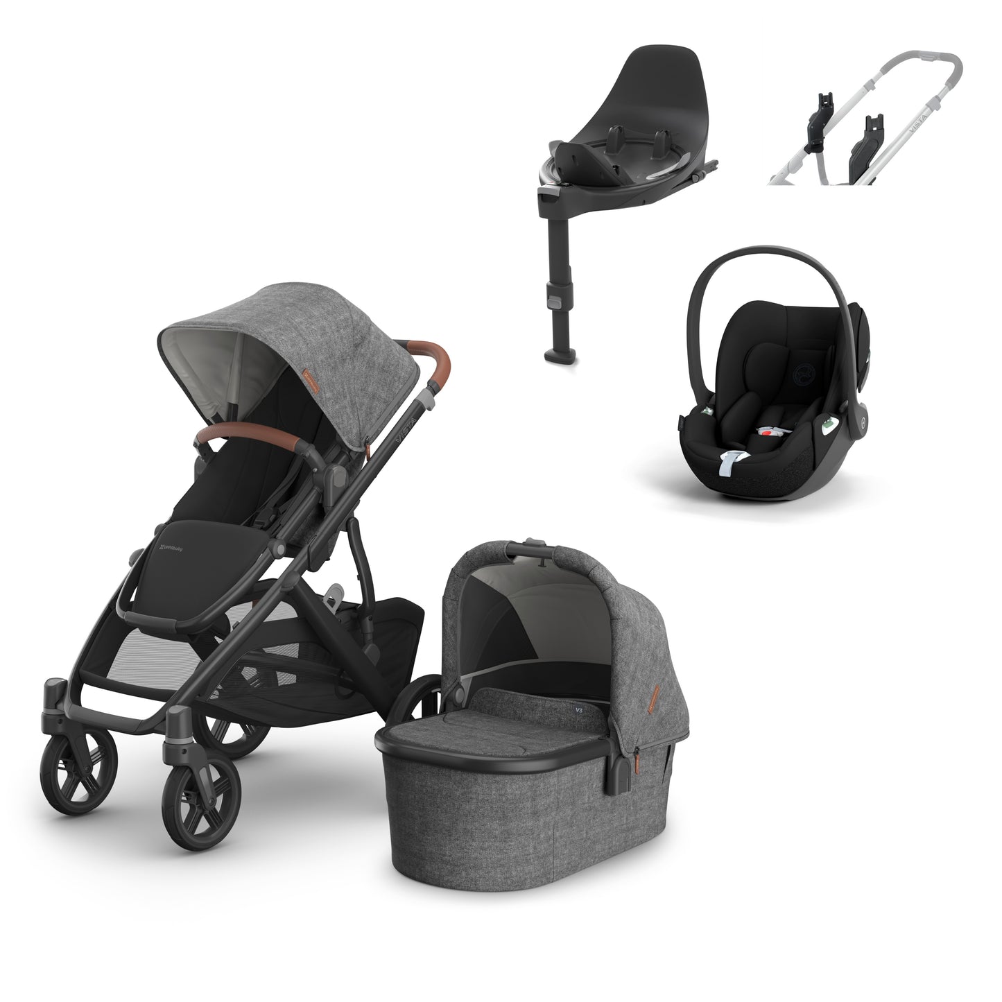 UPPAbaby vista v3 in Greyson with a cloud t, base t 