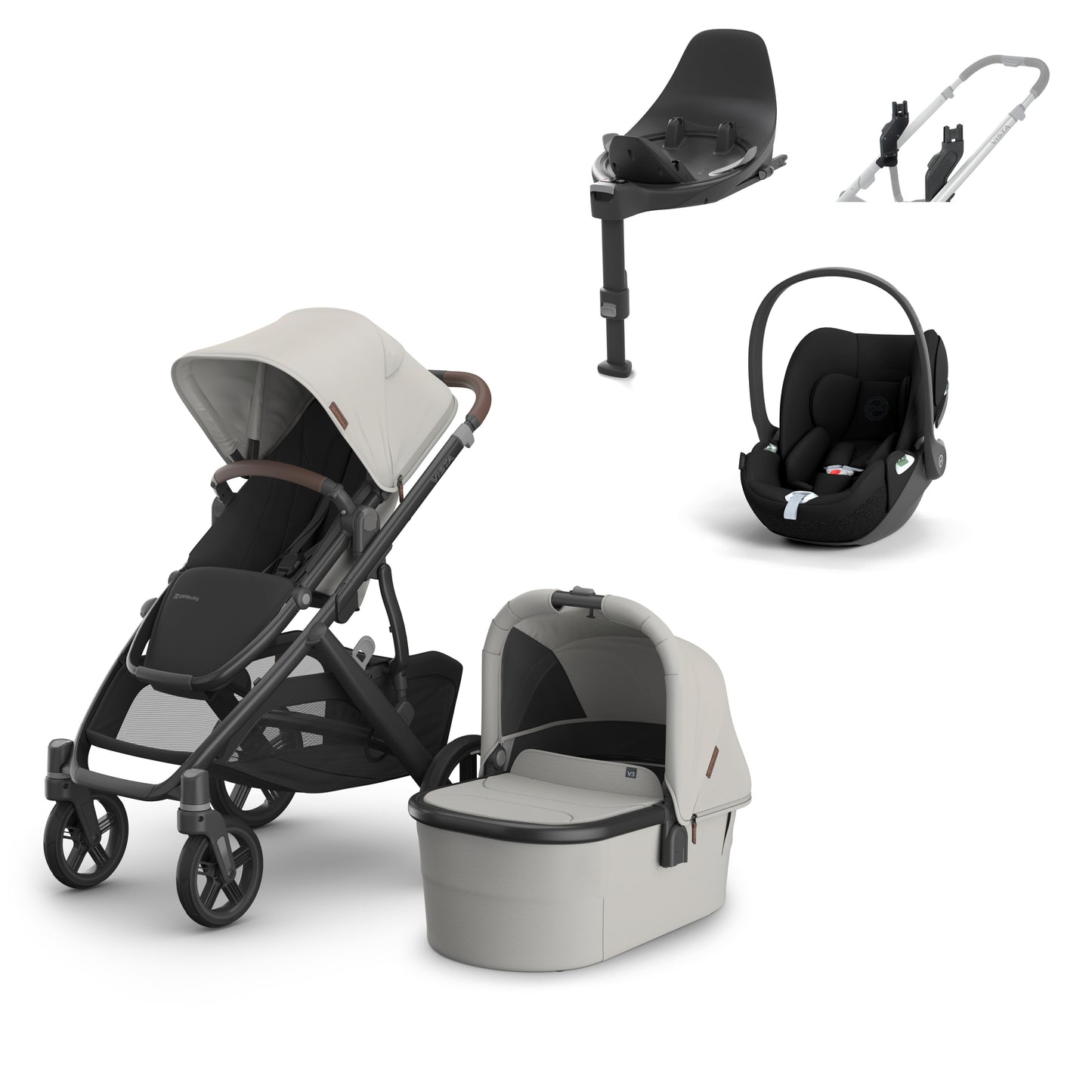 UPPAbaby vista v3 in Savannah with a cloud t and base t