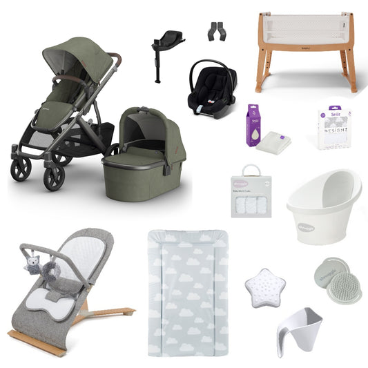 Uppababy Vista V3 Pushchair & carrycot in Evelyn complete with all babies essential including car seat, crib, bath and bath time accessories.