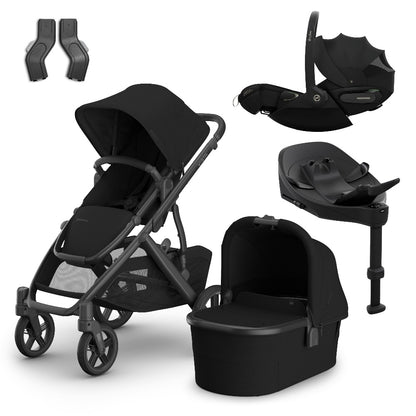 Uppababy Vista V3 travel system in James black colour, complete with cloud S car seat and isofix base.