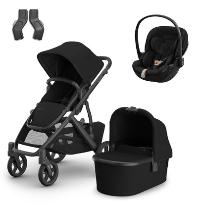 Uppababy Vista V3 travel system in James black colour, complete with cloud S car seat only.