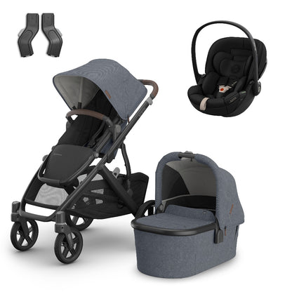 Uppababy Vista V3 travel system in Julian blue colour, complete with cloud S car seat only.