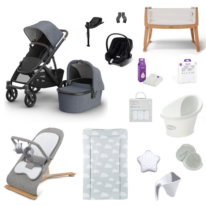 Uppababy Vista V3 Pushchair & carrycot in Julian complete with all babies essential including car seat, crib, bath and bath time accessories.