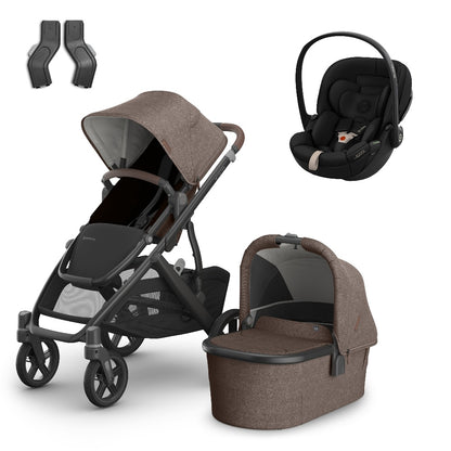 Uppababy Vista V3 travel system in Owen brown colour, complete with cloud S car seat only.