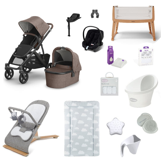 Uppababy Vista V3 Pushchair & carrycot in Owen complete with all babies essential including car seat, crib, bath and bath time accessories.