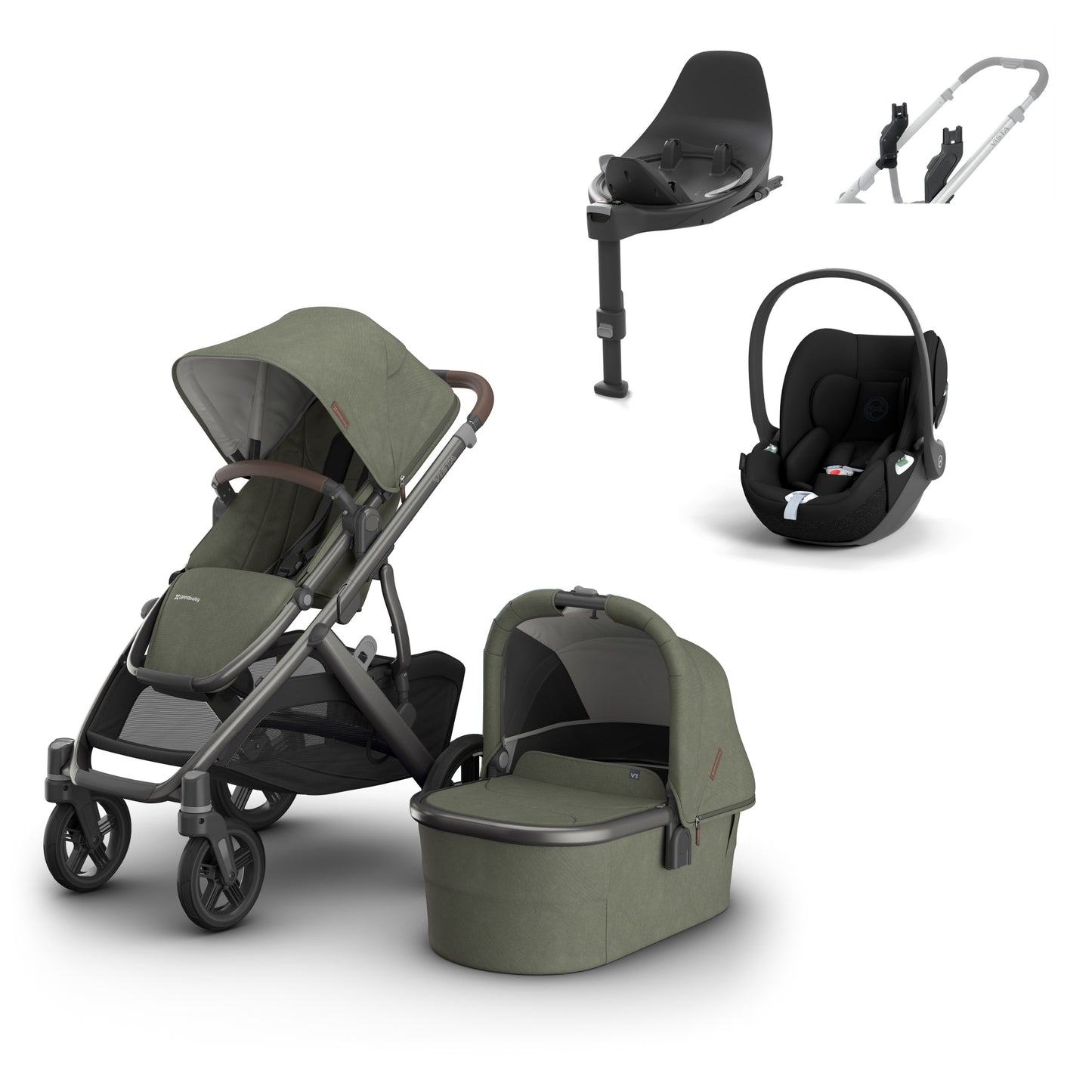 UPPAbaby vista v3 in Evelyn with a cloud t, base t