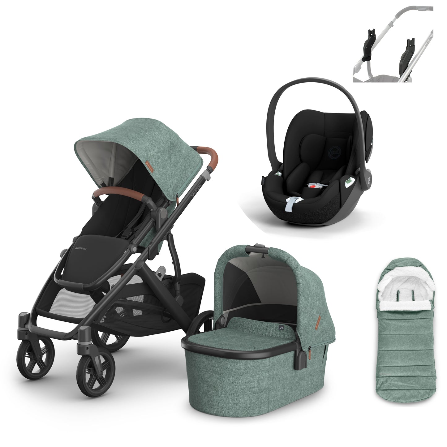 UPPAbaby vista v3 in Gwen with a cloud t and cosy ganoosh footmuff
