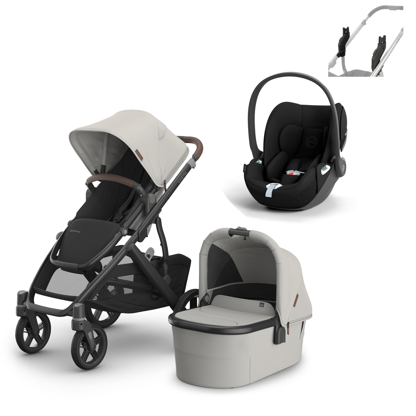 UPPAbaby vista v3 in Savannah with a cloud t in black