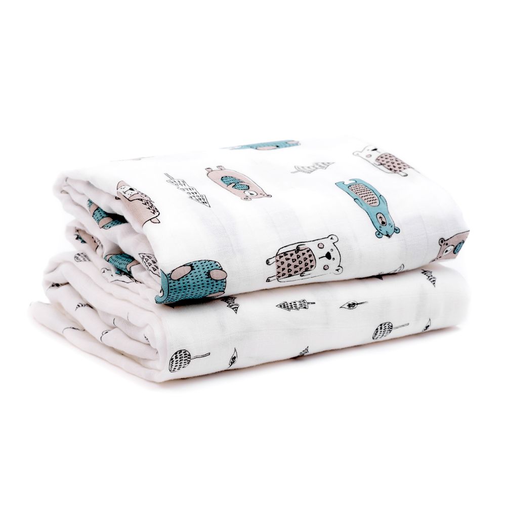 Pack of 2 Purflo musin squares with woodland animals print.