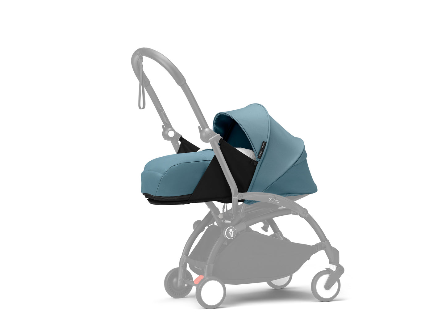 The Stokke YoYo newborn pack in aqua is suitable for use from birth with the yoyo chassis.