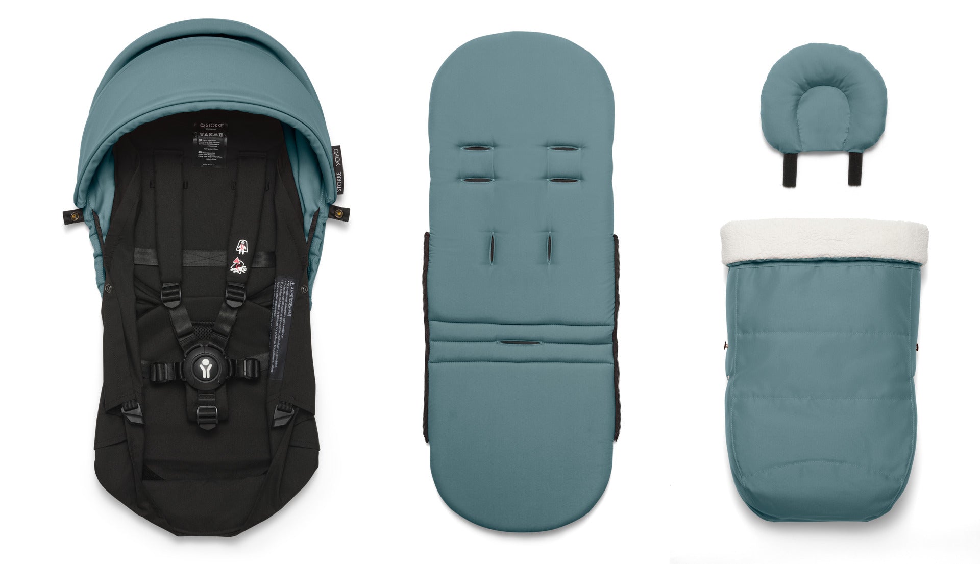 The Stokke YoYo newborn pack in aqua is suitable for use from birth with the yoyo chassis.