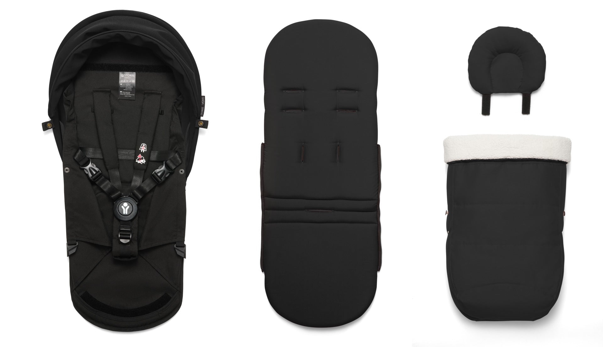 The Stokke YoYo newborn pack in black is suitable for use from birth with the yoyo chassis.