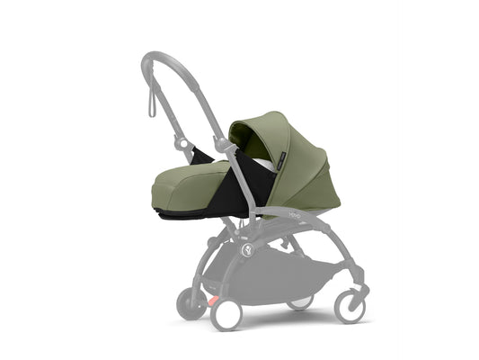 The Stokke YoYo newborn pack in olive is suitable for use from birth with the yoyo chassis.