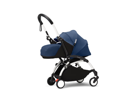 YoYo3 pushchair white chassis with air france newborn pack and colour pack.