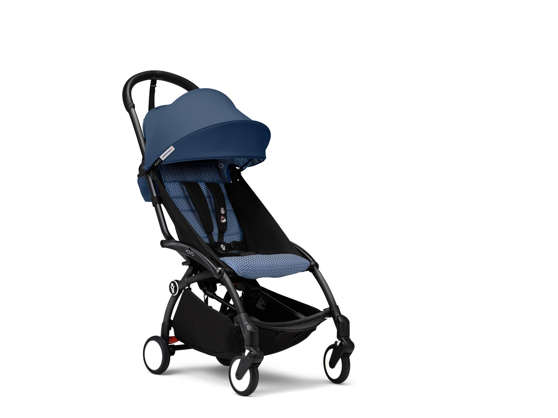 YoYo3 stroller with black chassis and air france colour pack.