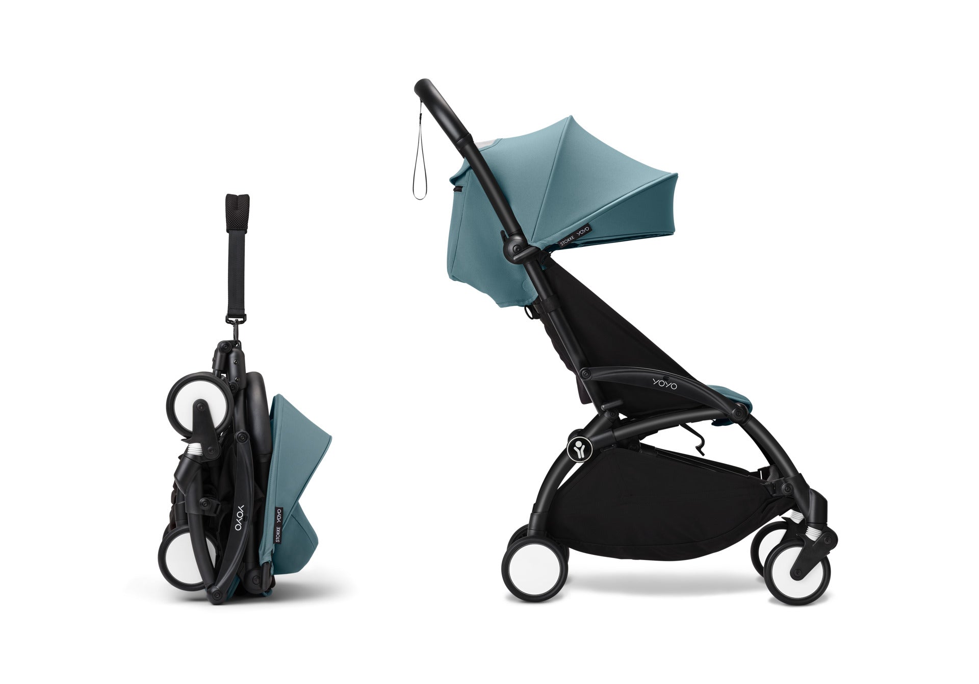 YoYo3 stroller with black chassis and air aqua colour pack.