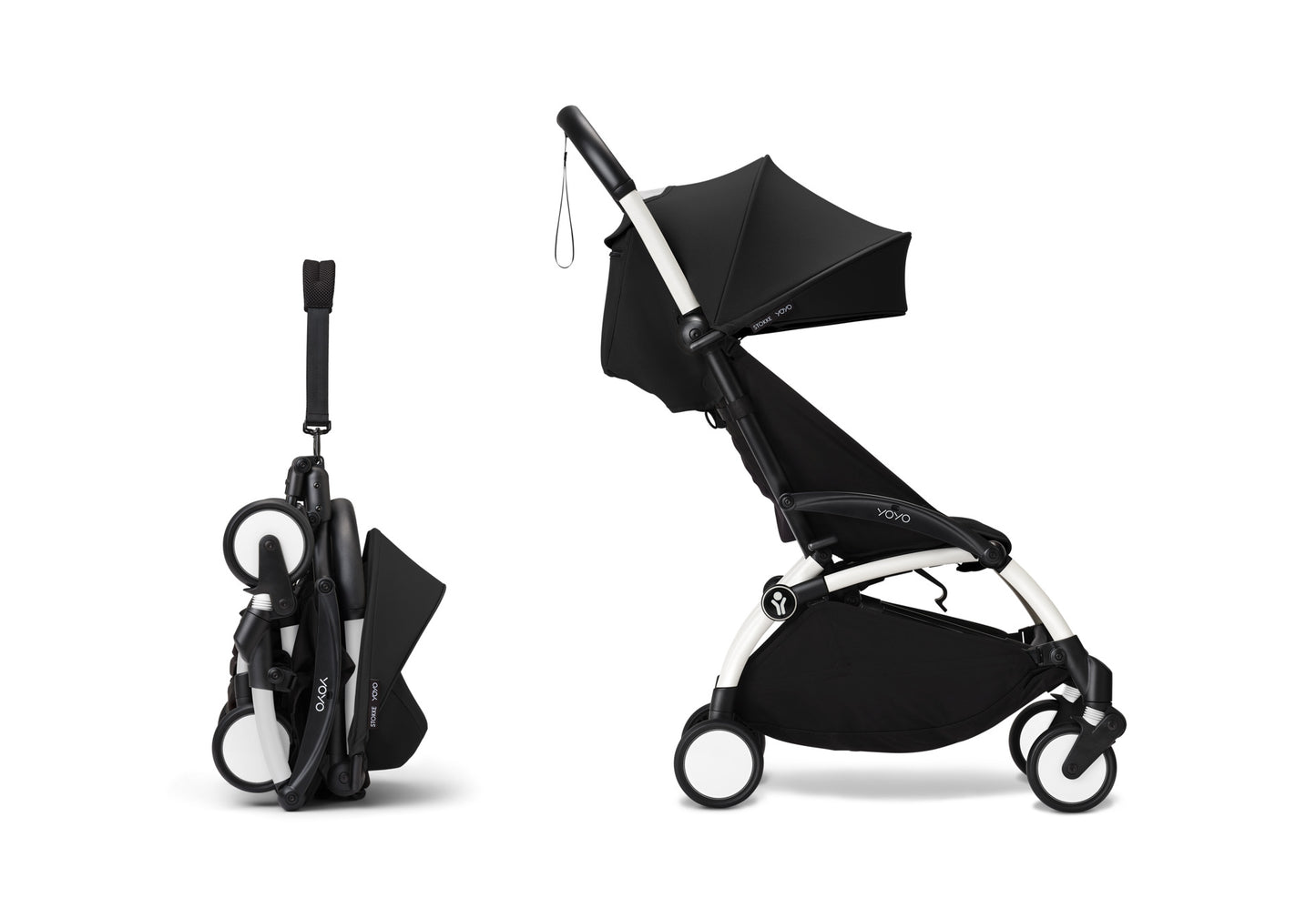 YoYo3 stroller with white chassis and black colour pack.