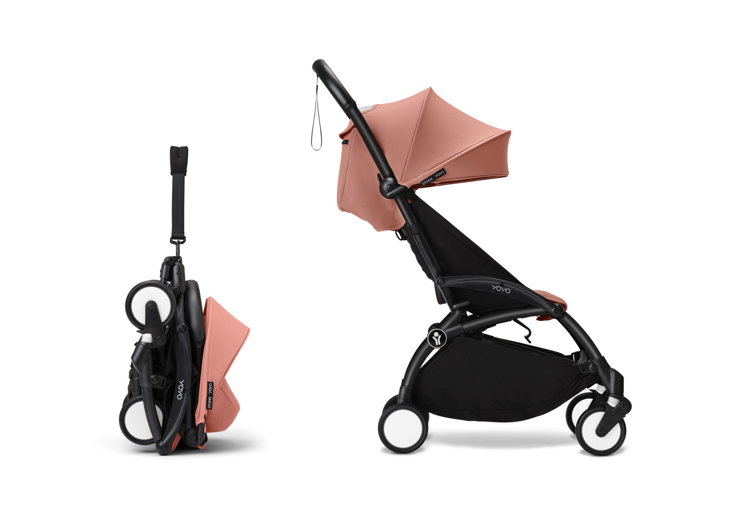 YoYo3 stroller with black chassis and ginger colour pack.