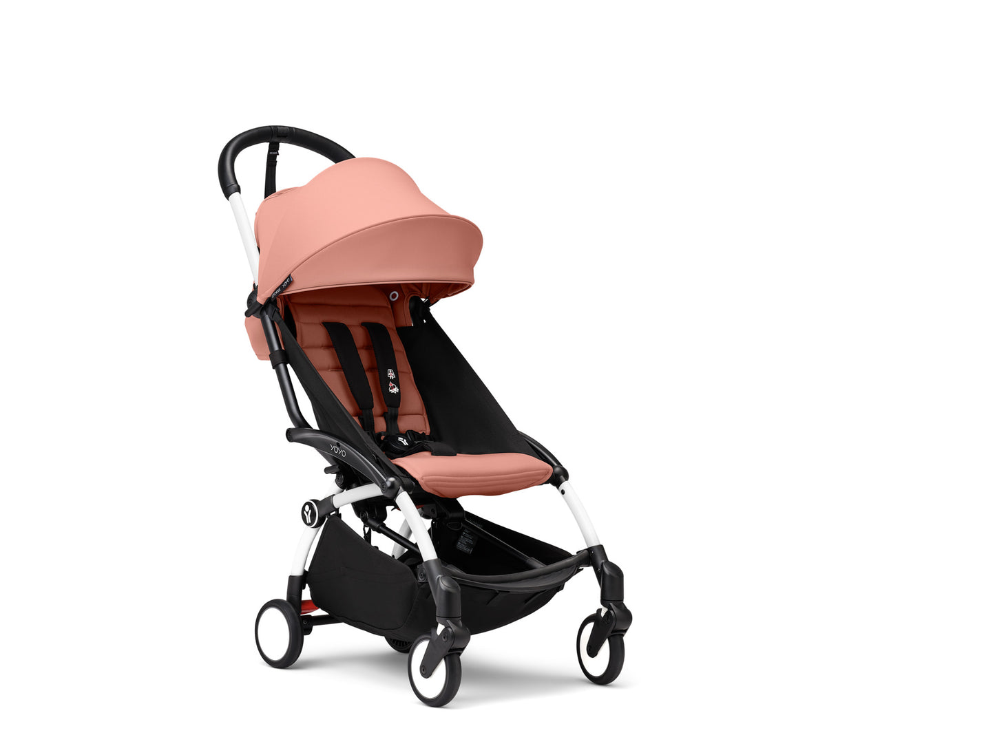 YoYo3 stroller with white chassis and ginger colour pack.