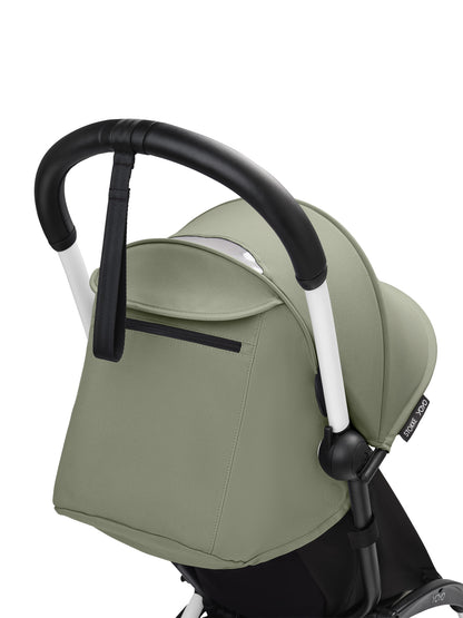 YoYo3 stroller with white chassis and olive colour pack.