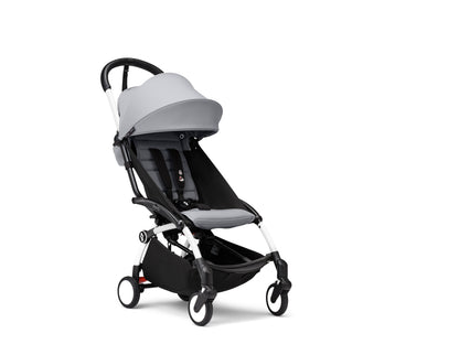 YoYo3 stroller with white chassis and stone colour pack.