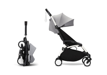 YoYo3 stroller with white chassis and stone colour pack.