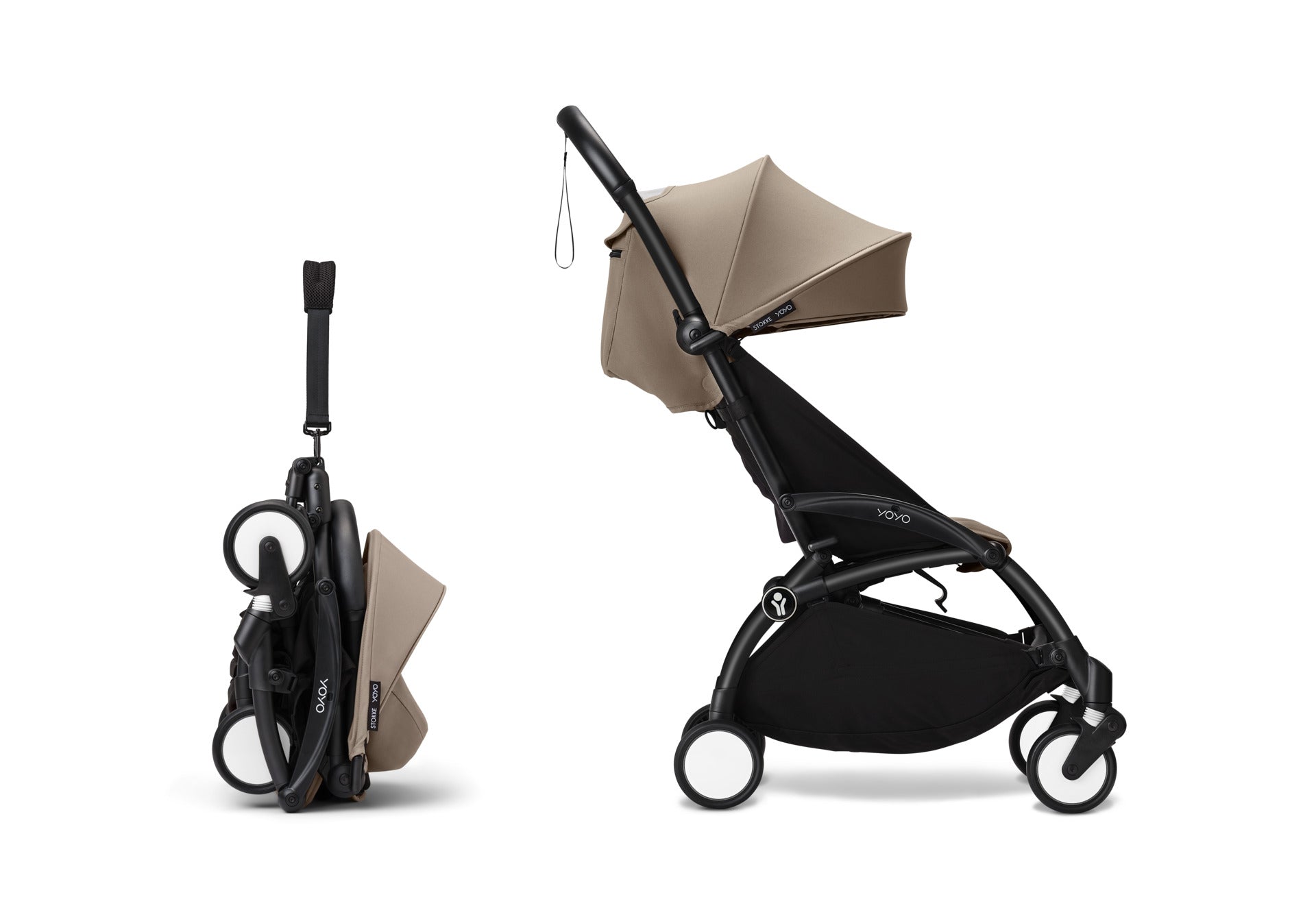 YoYo3 stroller with black chassis and taupe colour pack.