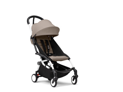 YoYo3 stroller with white chassis and taupe colour pack.