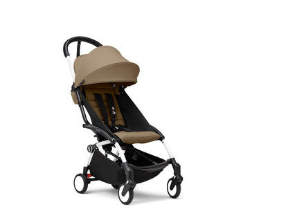 YoYo3 stroller with white chassis and toffee colour pack.