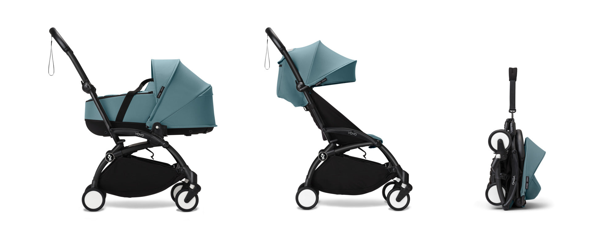 YoYo3 black chassis with aqua bassinet and colour pack.