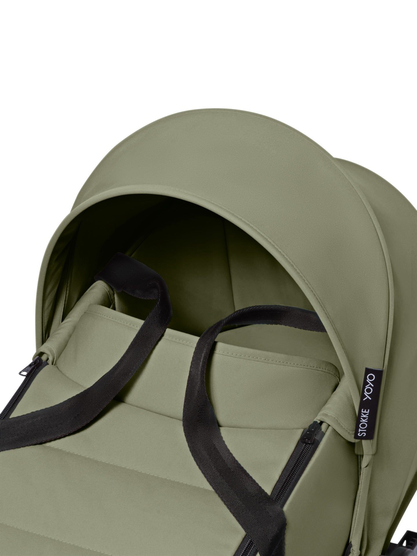 Stokke yoyo bassinet in olive suitable for use with the yoyo stroller.