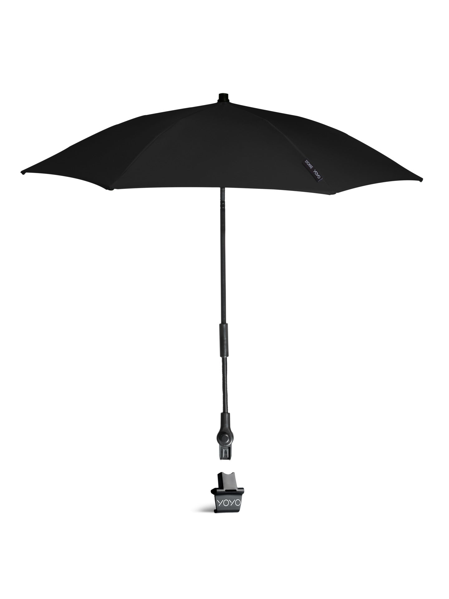 Stokke yoyo parasol in black suitable for use with the yoyo stroller.