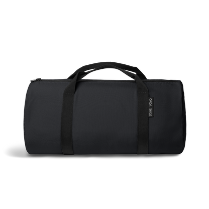 A stroller with a black colored padded footmuff, cream fleece lining, and a black frame, shown from the front on a white background.
