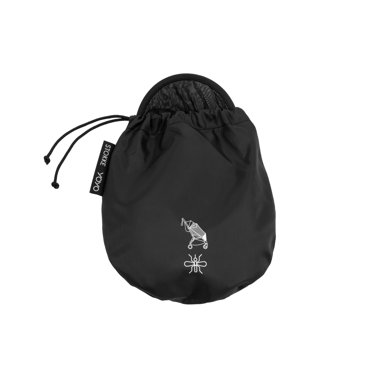 STOKKE YOYO insect net shown on a stroller with seat pack.